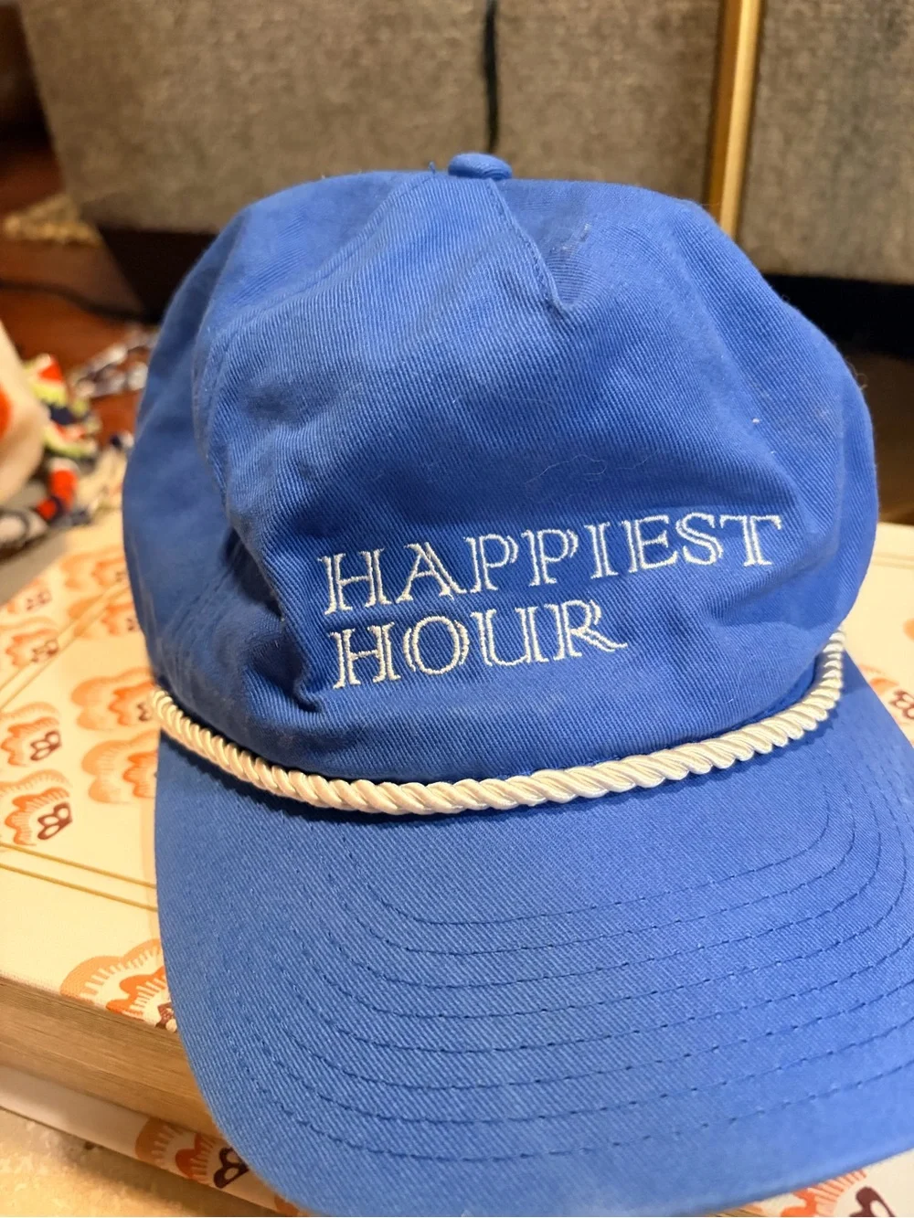 Happiest Hour Blue Rope-Trim Baseball Cap